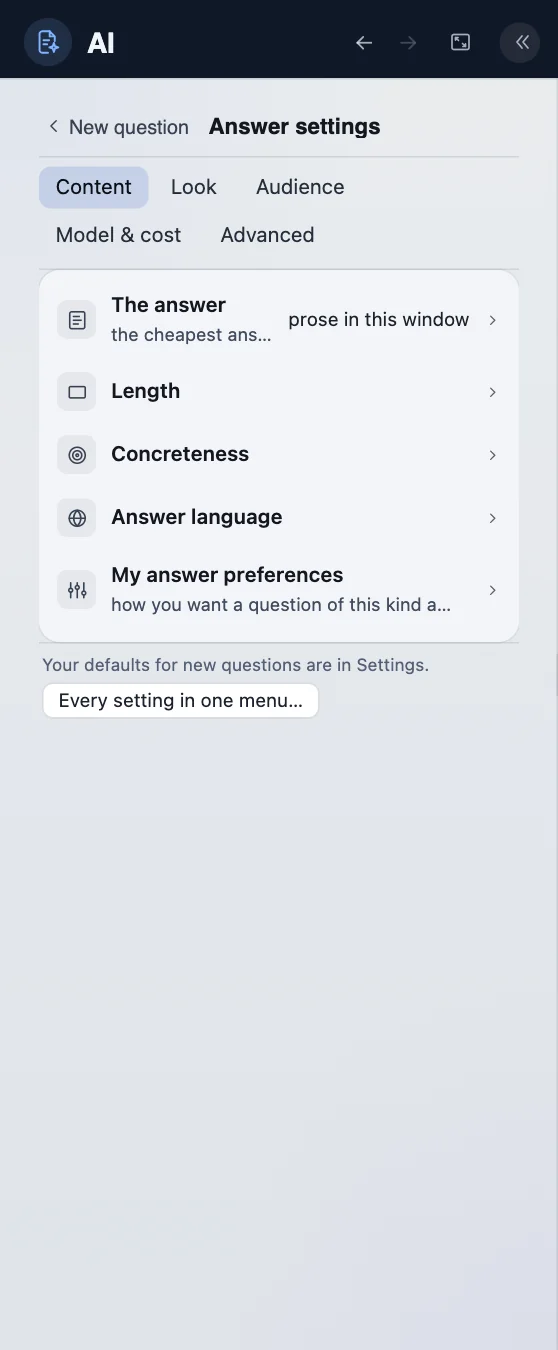 Every setting of the answer