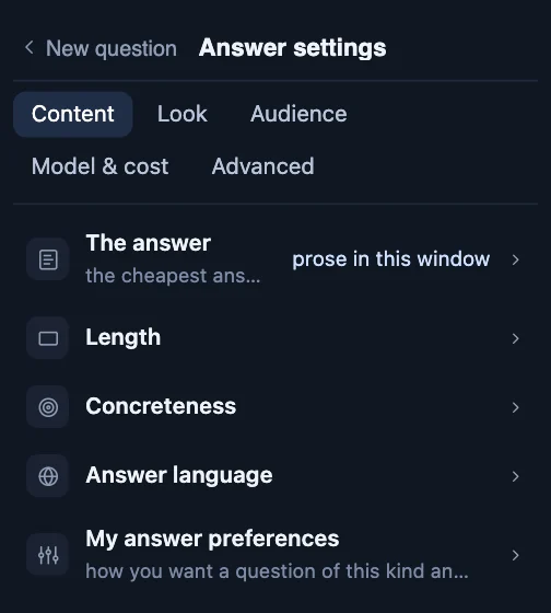 Answer settings