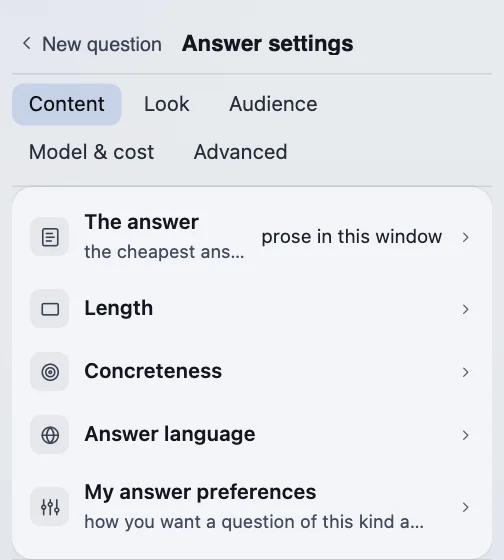 Answer settings