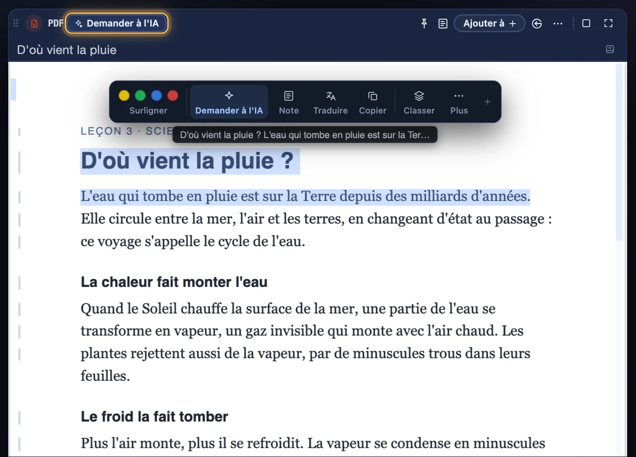 Interroger l'IA sur ce que vous lisez