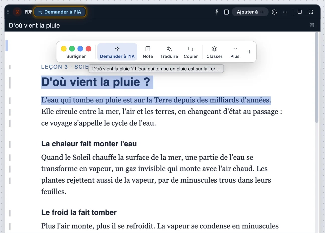 Interroger l'IA sur ce que vous lisez